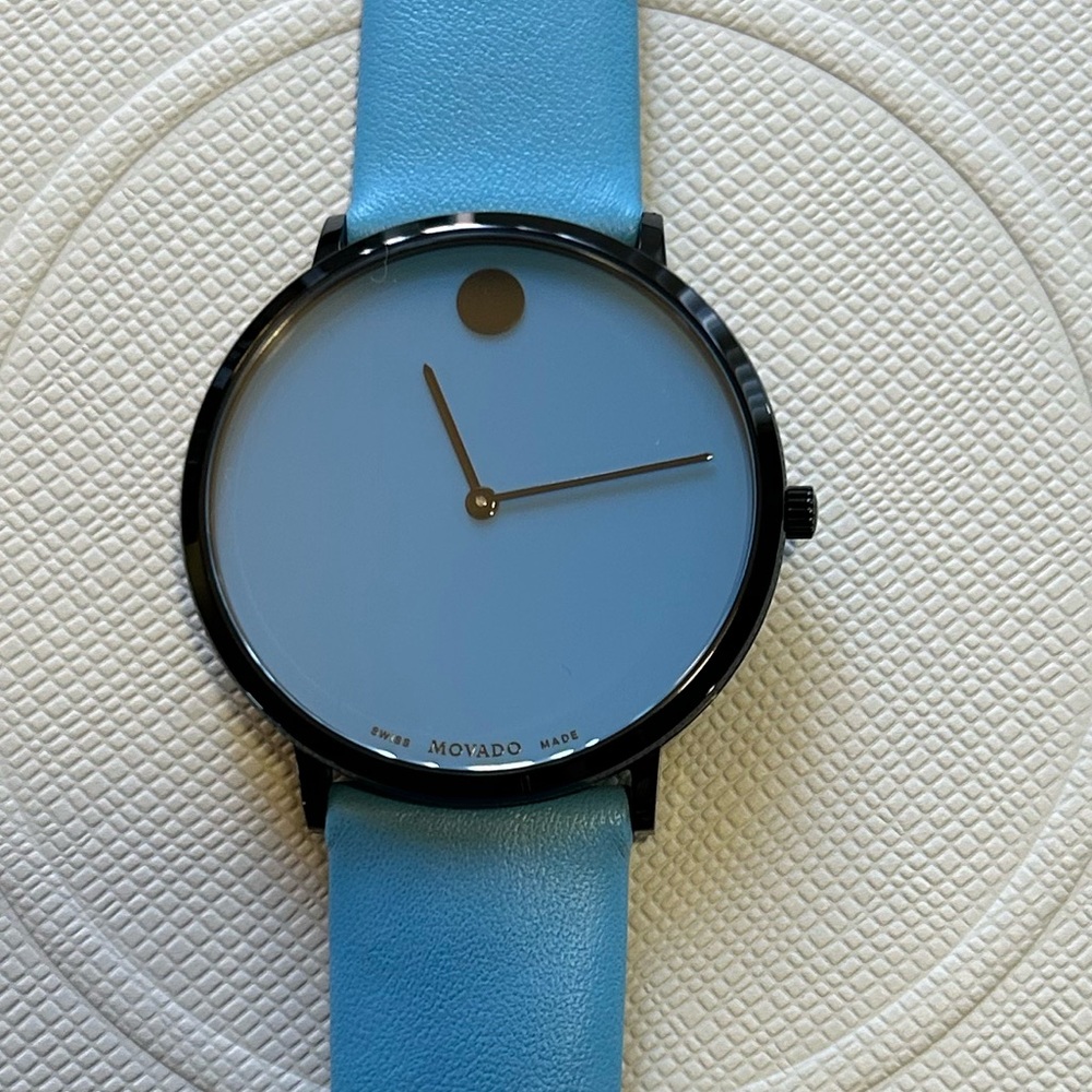 Movado Modern 47 Watch With 40mm Blue Face & Blue Leather Band